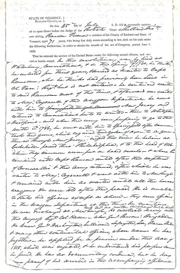 FREEMAN, Pearson (b. 1761 Conn. in slavery d. 1847 a freedman Rutland) Rev War pension app 3